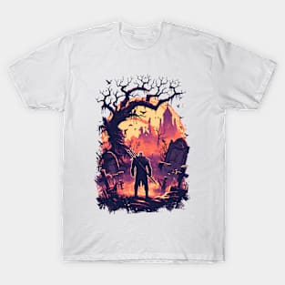 Lone Hunter on a Ghosly Graveyard - Witcher T-Shirt